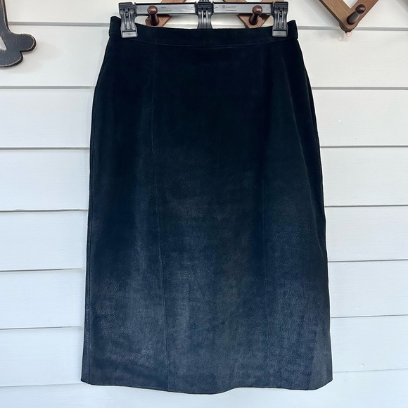 VINTAGE Bagatelle Black Leather Midi Skirt - Picture 2 of 6